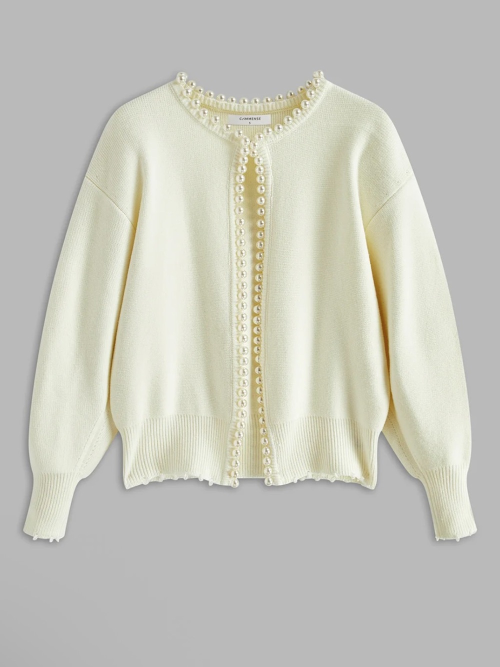 Commense Women's Cream Pearl-Trim Knit Cardigan Sweater Small - Picture 5 of 11